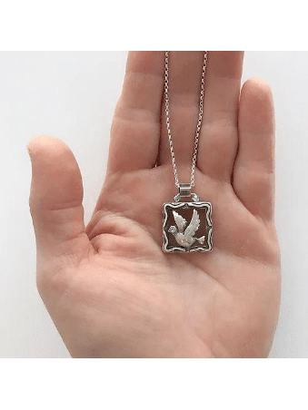 Hollow Square Sterling Silver Dove Pendant , Sterling Silver Family Ne