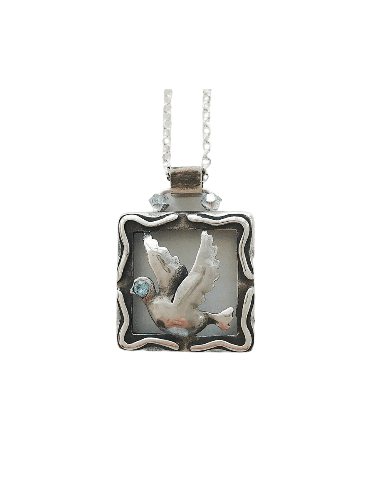 Pendentif colombe en argent sterling carré creux, famille en argent sterling Ne