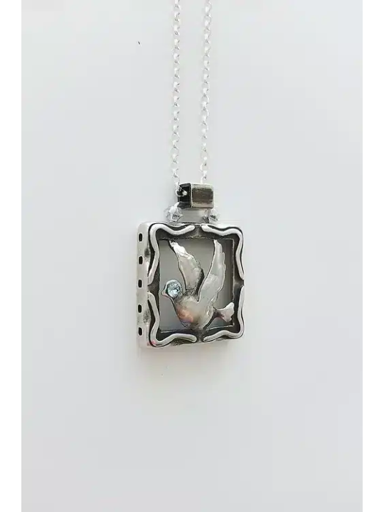 Pendentif colombe en argent sterling carré creux, famille en argent sterling Ne