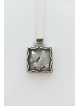 Hollow Square Sterling Silver Dove Pendant , Sterling Silver Family Ne