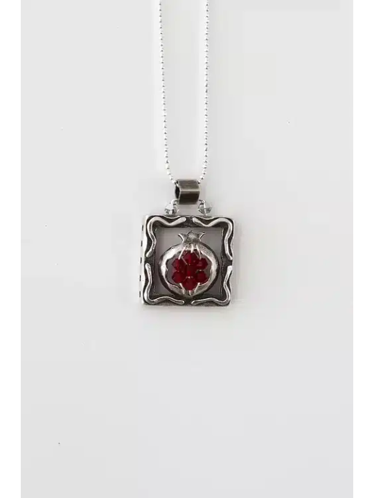 Pendentif en argent sterling grenade carrée découpée, argent sterling F