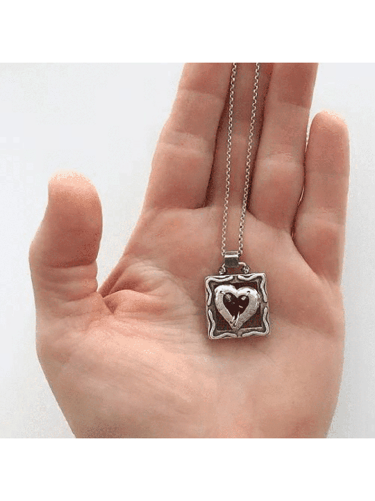 Pendentif en argent sterling à cœur carré découpé, famille en argent sterling