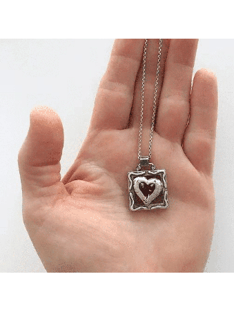 Pendentif en argent sterling à cœur carré découpé, famille en argent sterling