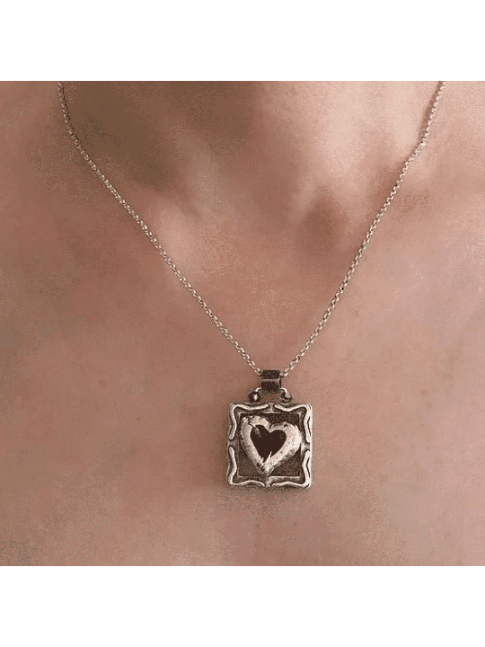 Pendentif en argent sterling à cœur carré découpé, famille en argent sterling