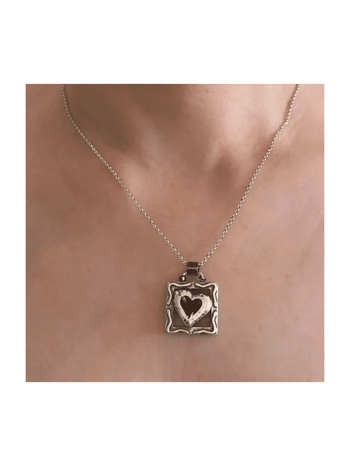 Pendentif en argent sterling à cœur carré découpé, famille en argent sterling
