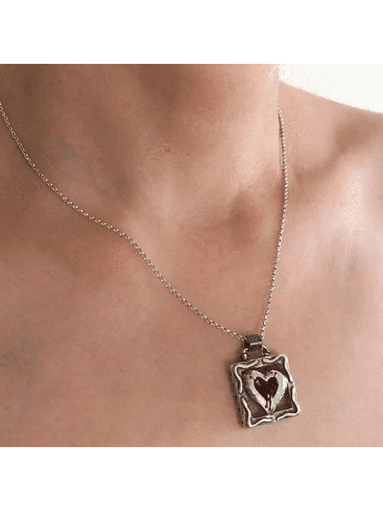 Pendentif en argent sterling à cœur carré découpé, famille en argent sterling