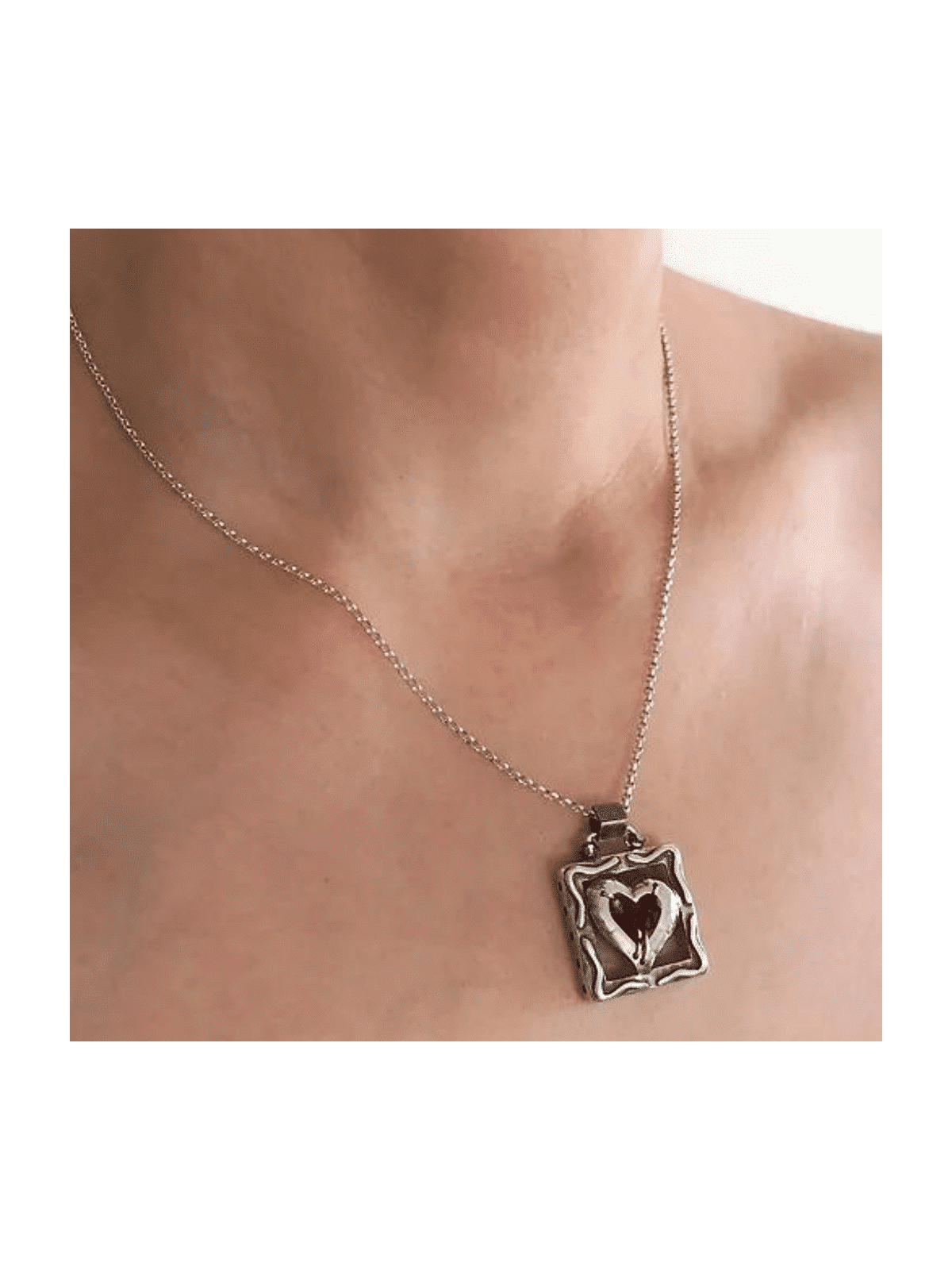 Pendentif en argent sterling à cœur carré découpé, famille en argent sterling