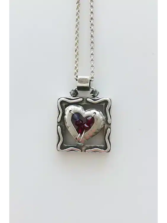 Pendentif en argent sterling à cœur carré découpé, famille en argent sterling