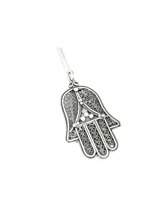 Elegant Hamsa Silver Pendant with Filigree , Jewish Filigree Jewelry ,