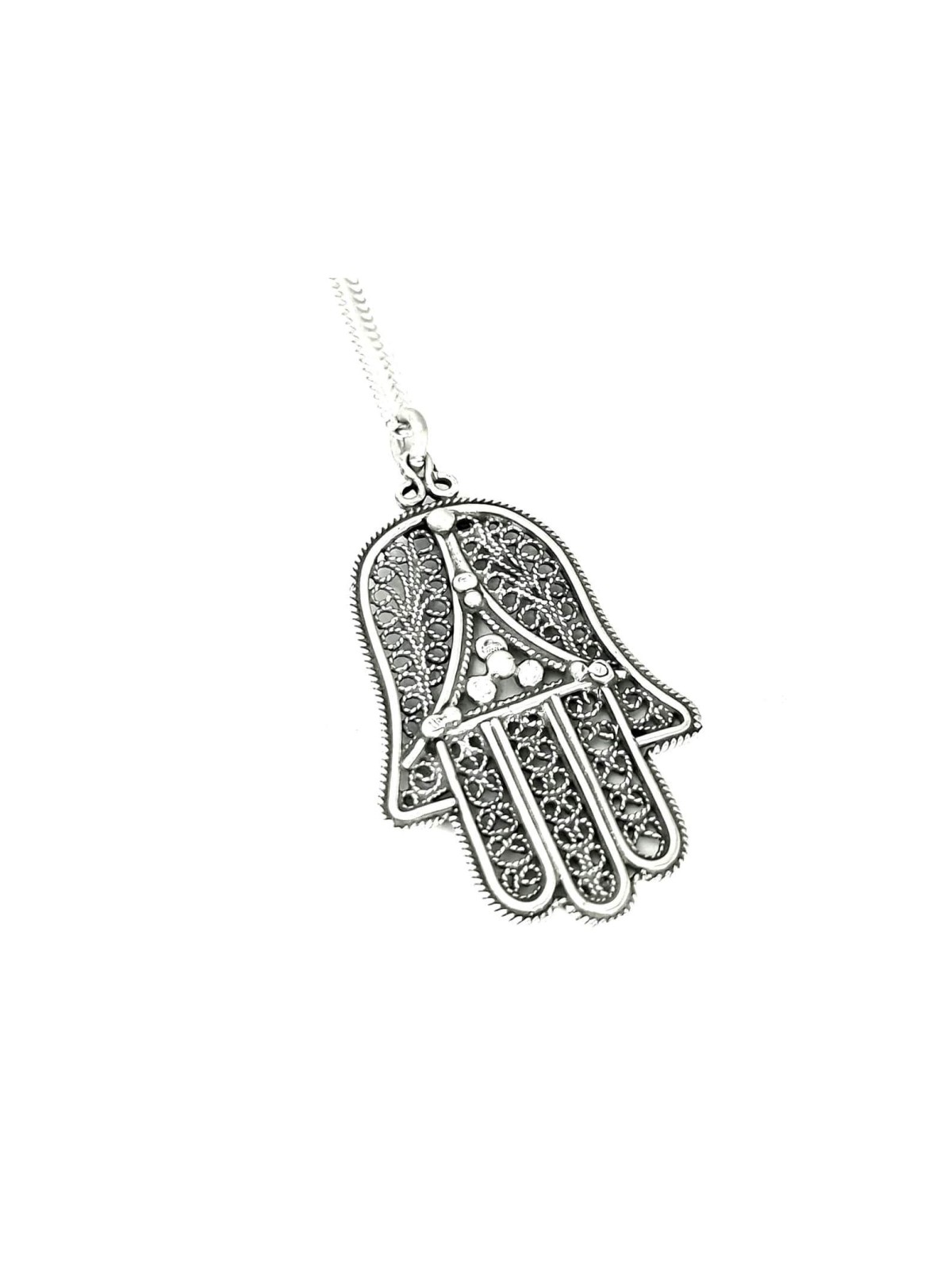 Élégant pendentif en argent Hamsa avec filigrane, bijoux juifs en filigrane,