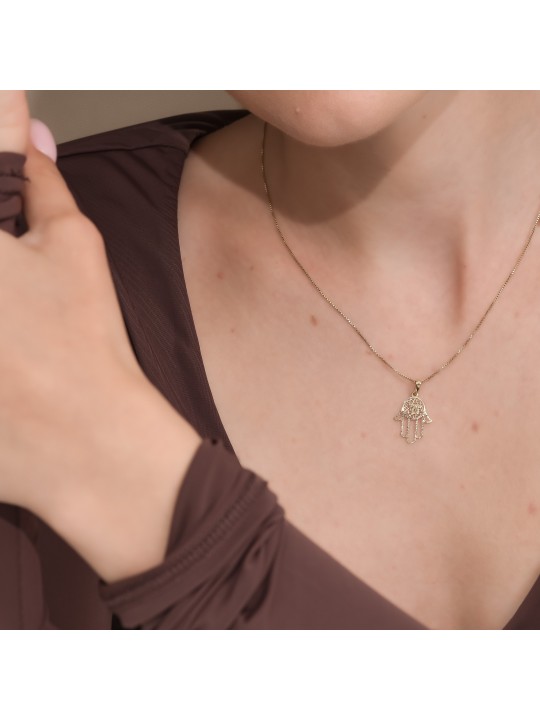 Delicate Affordable 14k Gold Filigree Chai Hamsa N , Jewish Filigree J