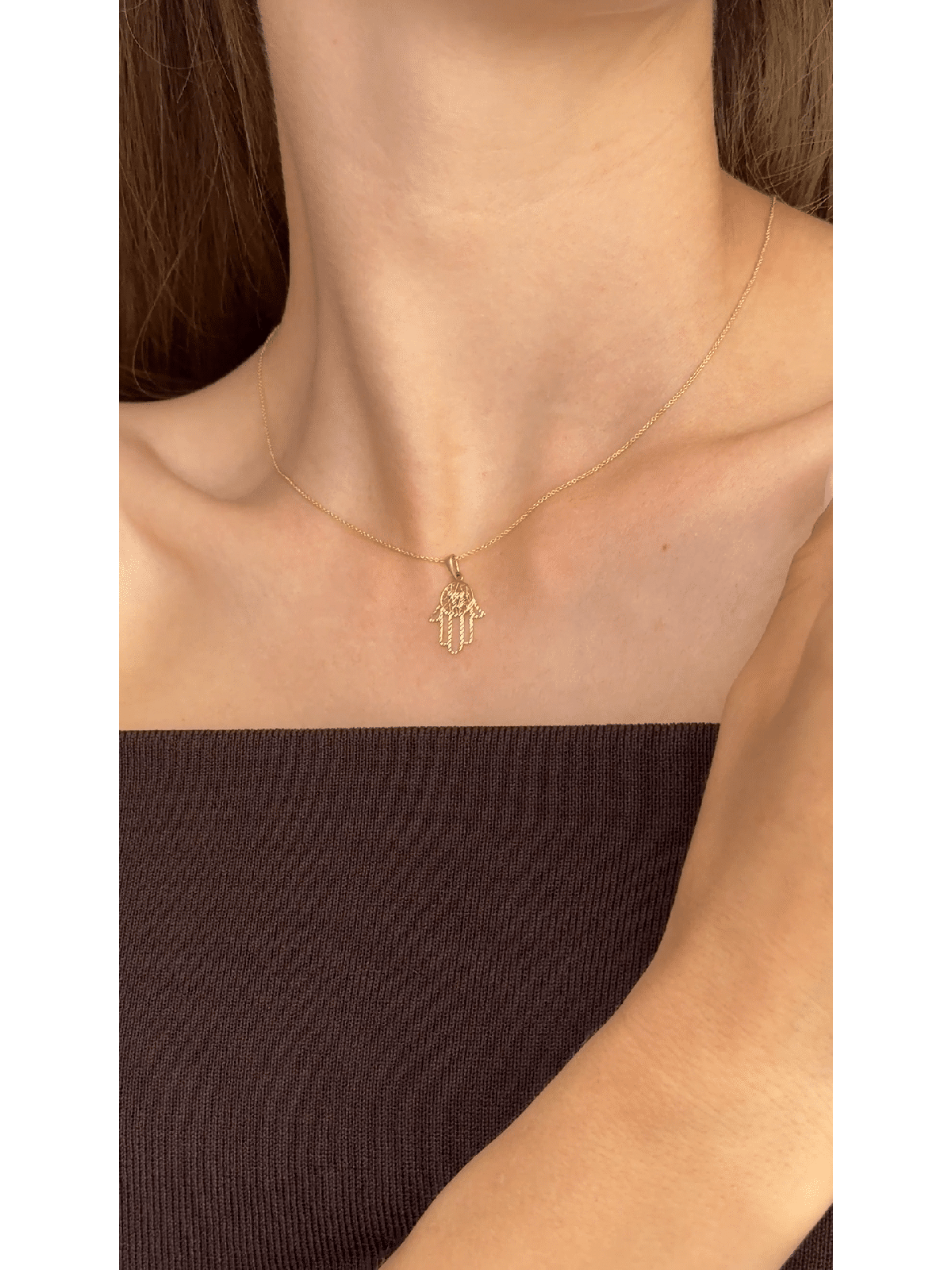 Délicat abordable 14k Gold Filigree Chai Hamsa N , Filigrane juif J