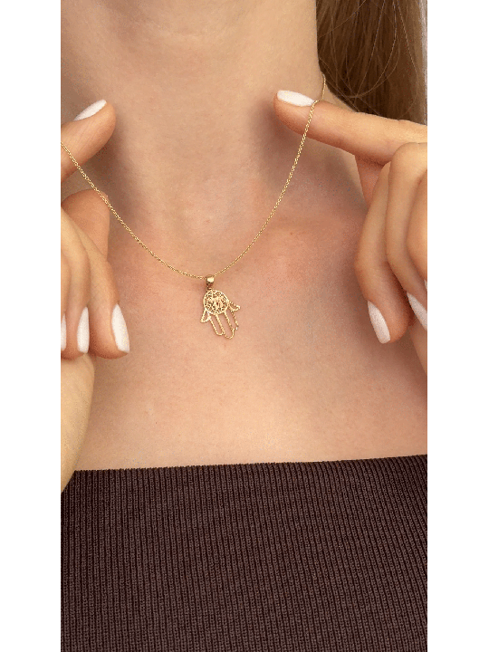 Délicat abordable 14k Gold Filigree Chai Hamsa N , Filigrane juif J