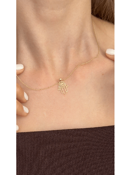 Délicat abordable 14k Gold Filigree Chai Hamsa N , Filigrane juif J
