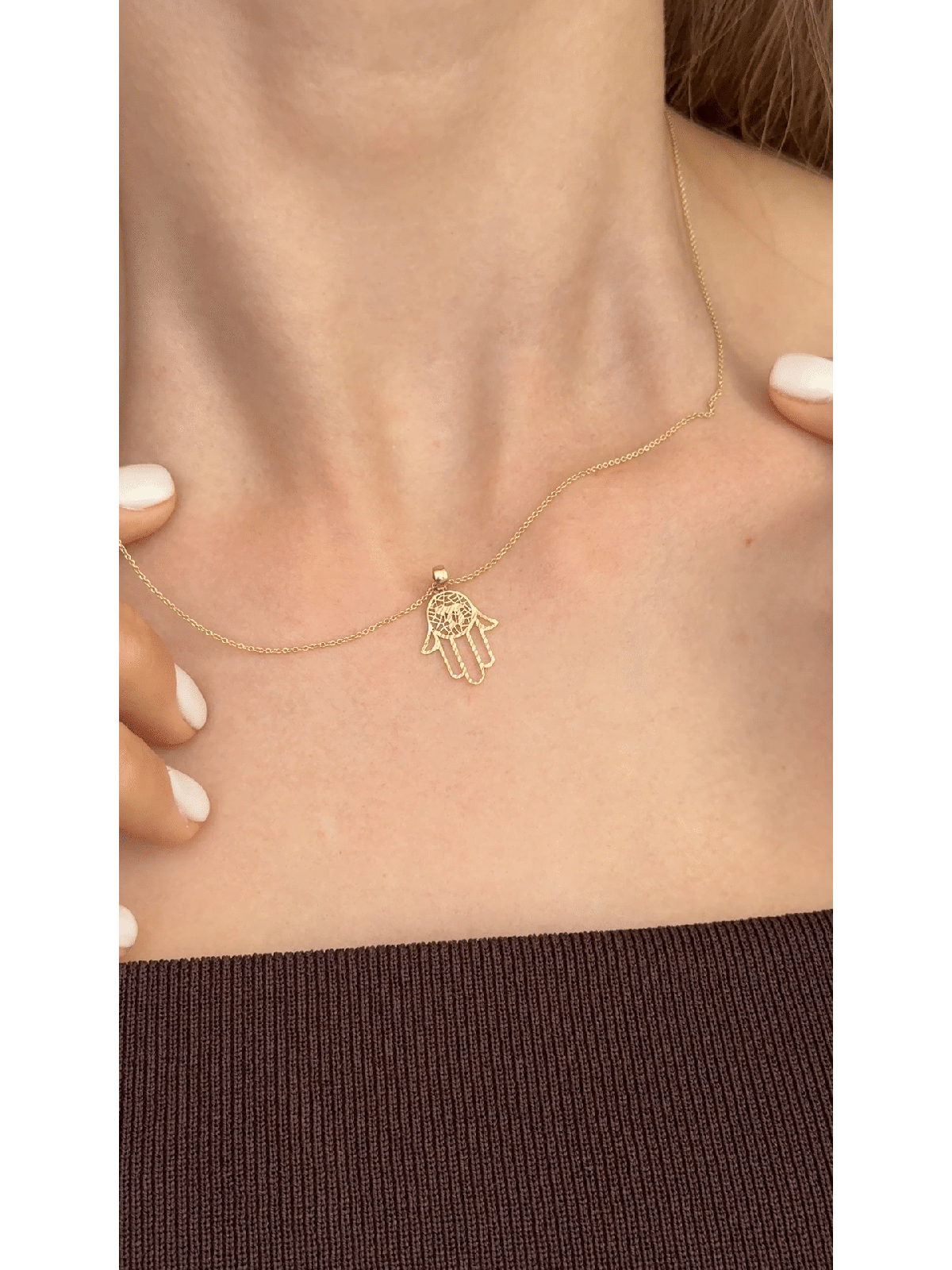 Délicat abordable 14k Gold Filigree Chai Hamsa N , Filigrane juif J