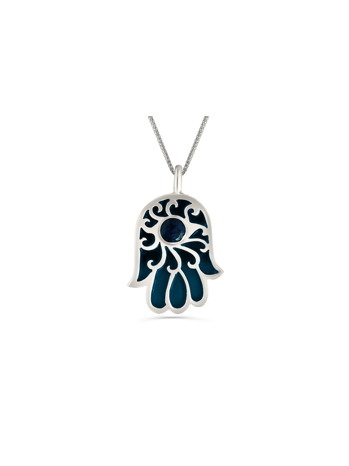 Collier en argent Hamsa avec pierre Lapis Lazuli, famille en argent sterling