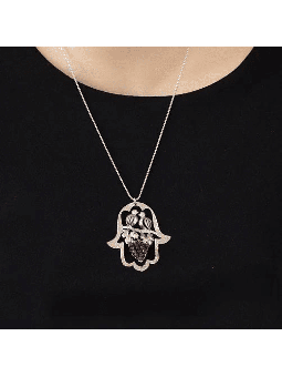 Cut-Out Loving Birds Hamsa Pendant , Sterling Silver Family Necklaces