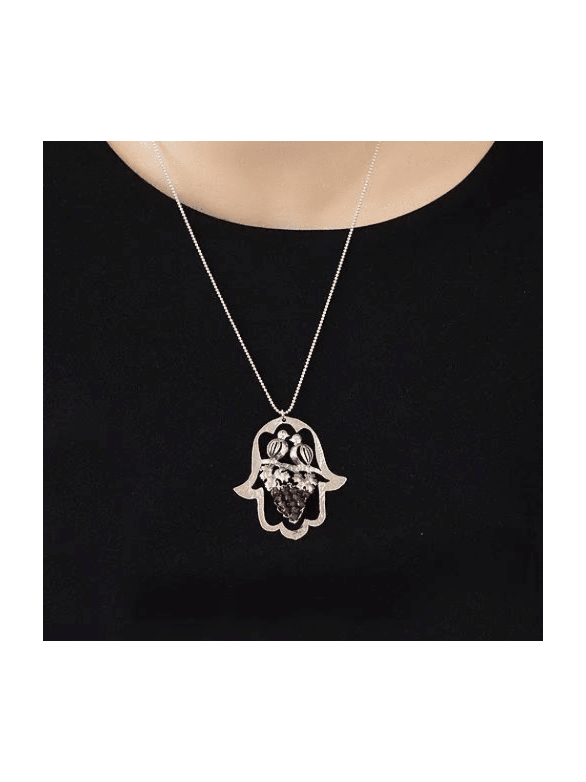Cut-Out Loving Birds Hamsa Pendant , Sterling Silver Family Necklaces