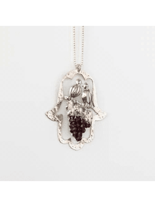 Cut-Out Loving Birds Hamsa Pendant , Sterling Silver Family Necklaces