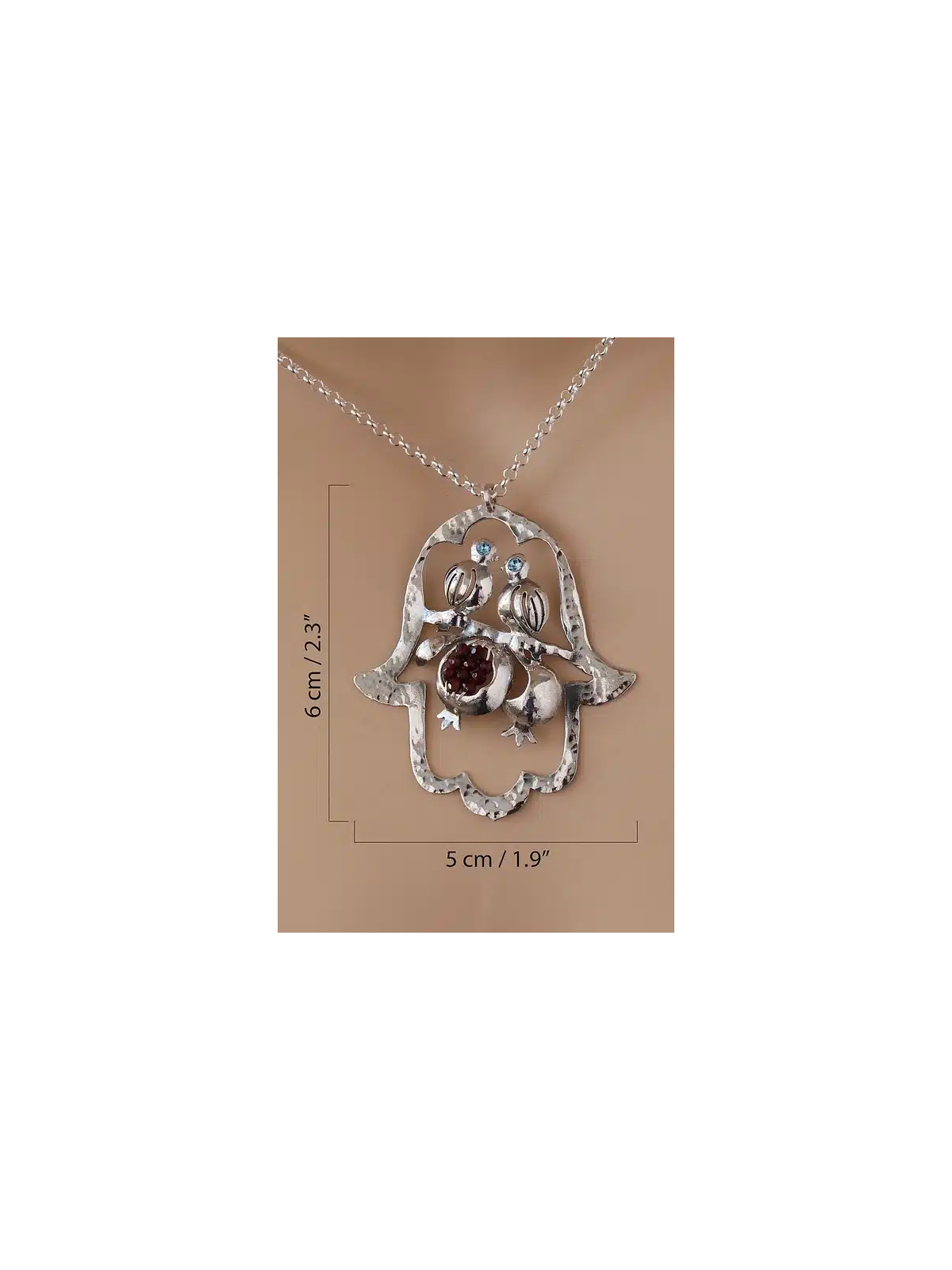 Hamsa Cut-Out Pendant with Two Birds , Sterling Silver Family Necklace