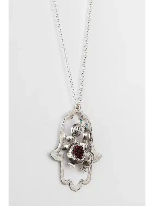 Pendentif découpé Hamsa avec deux oiseaux, collier familial en argent sterling