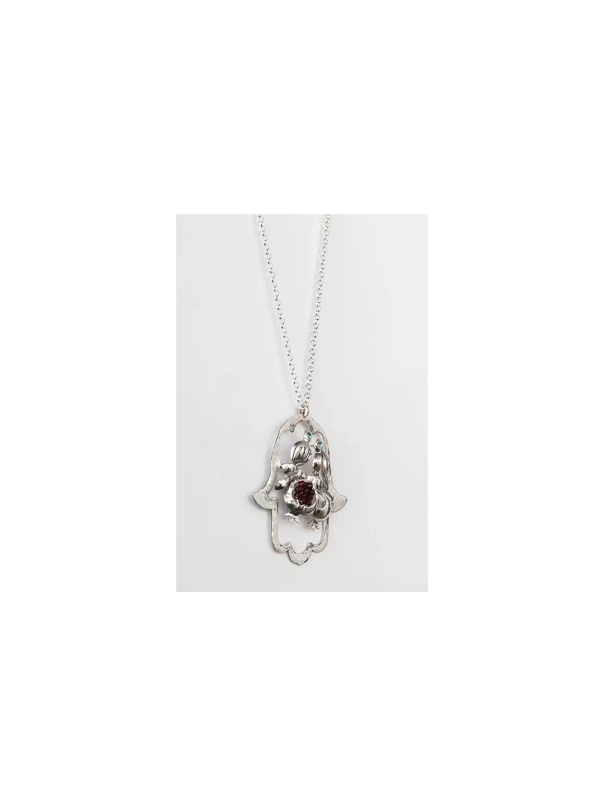 Pendentif découpé Hamsa avec deux oiseaux, collier familial en argent sterling