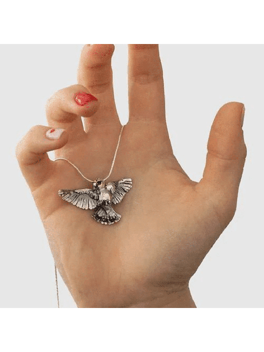 Collier d’oiseau en argent sterling avec œil en pierre Grant, argent sterling F