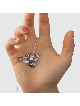 Collier d’oiseau en argent sterling avec œil en pierre Grant, argent sterling F