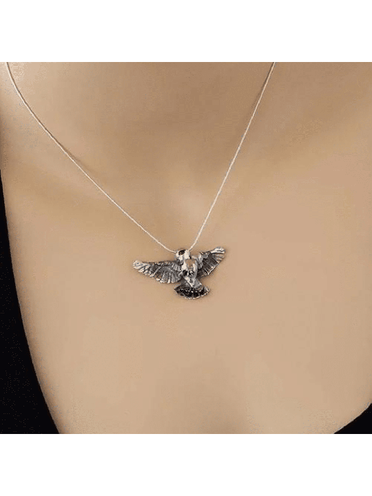 Collier d’oiseau en argent sterling avec œil en pierre Grant, argent sterling F