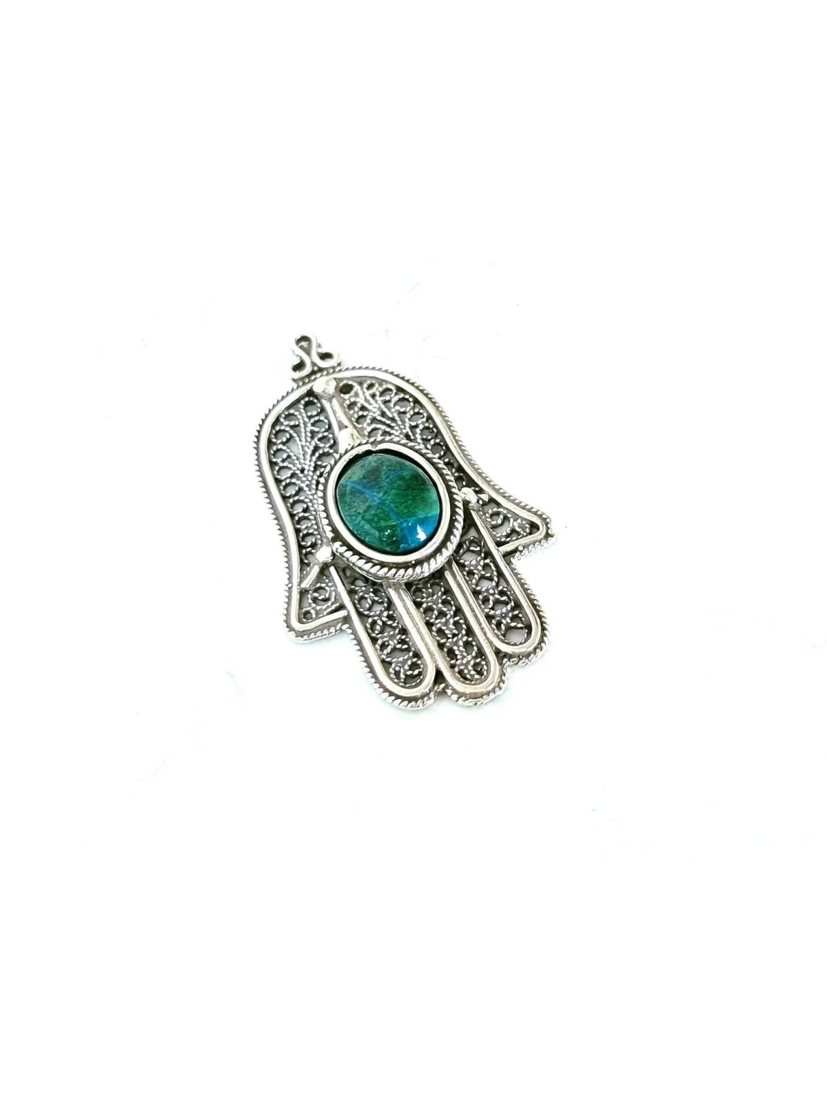 Hamsa Pendentif Charme Doté d’une pierre d’Eilat, bijoux juifs en filigrane