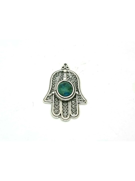 Hamsa Pendentif Charme Doté d’une pierre d’Eilat, bijoux juifs en filigrane