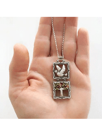 Pendentif mobile en argent colombe et arbre, colliers de famille en argent sterling