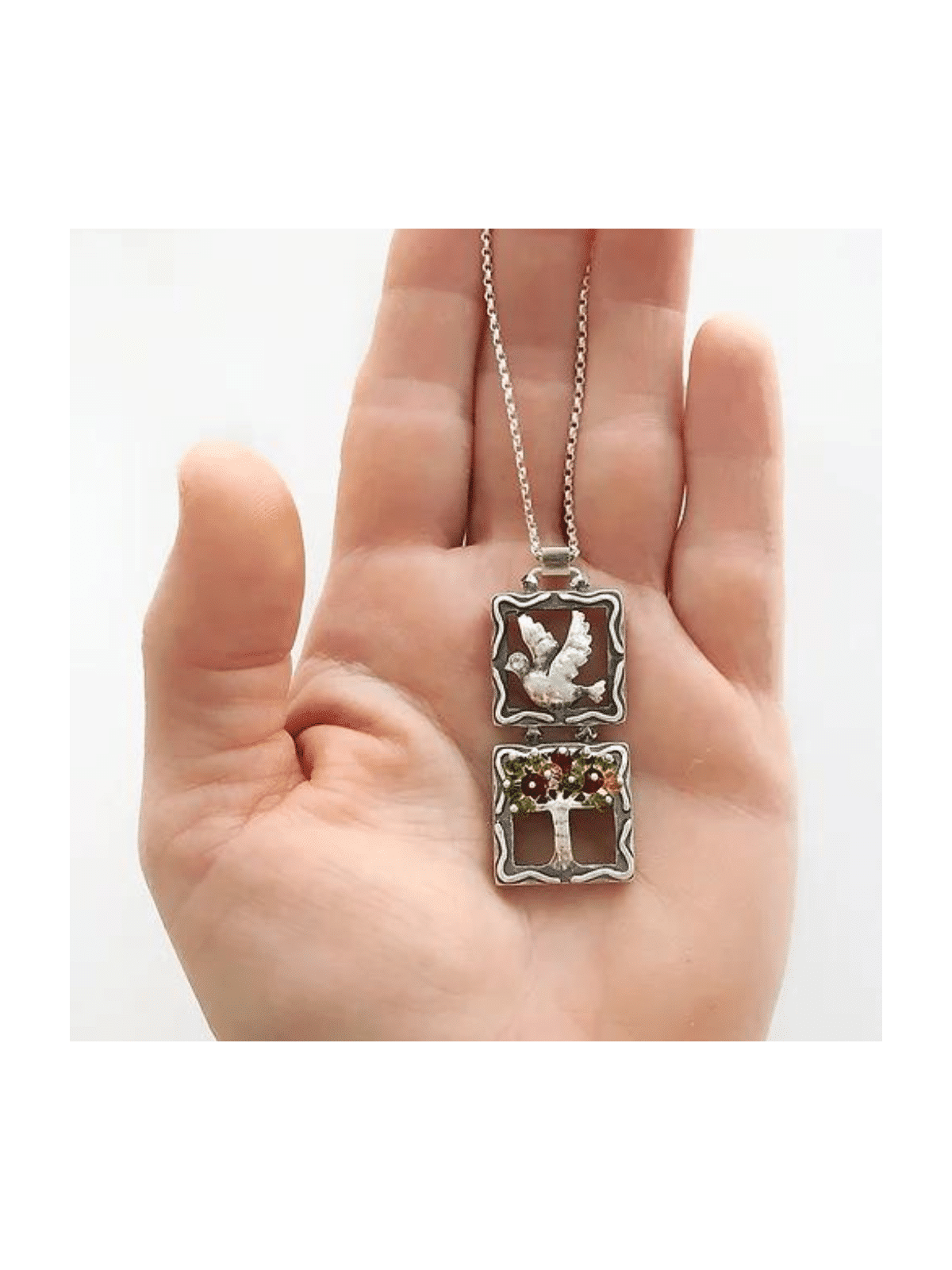 Dove and Tree Silver Mobile Pendant , Sterling Silver Family Necklaces