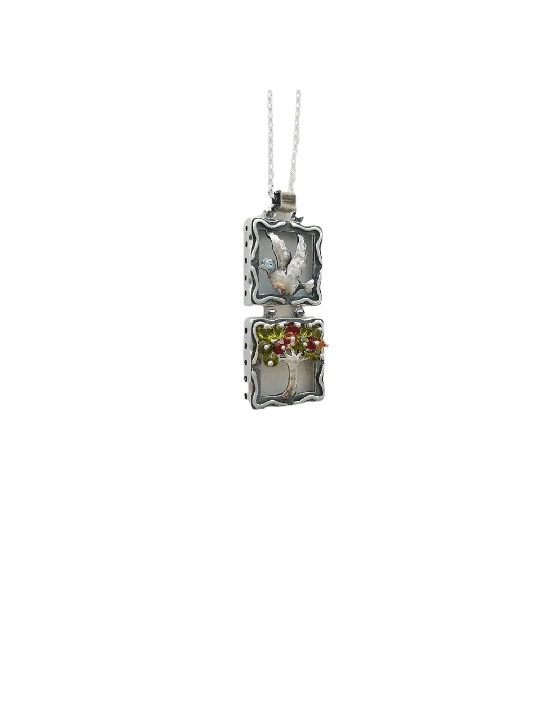 Dove and Tree Silver Mobile Pendant , Sterling Silver Family Necklaces