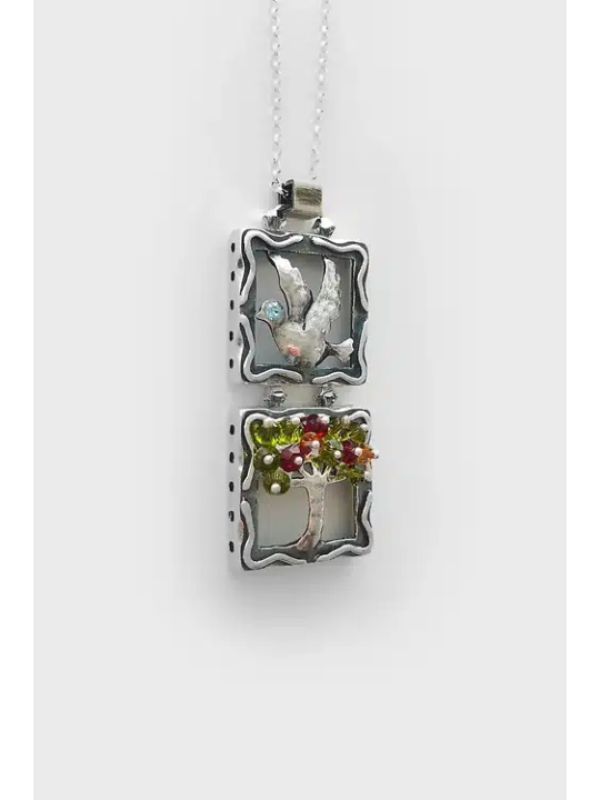 Dove and Tree Silver Mobile Pendant , Sterling Silver Family Necklaces