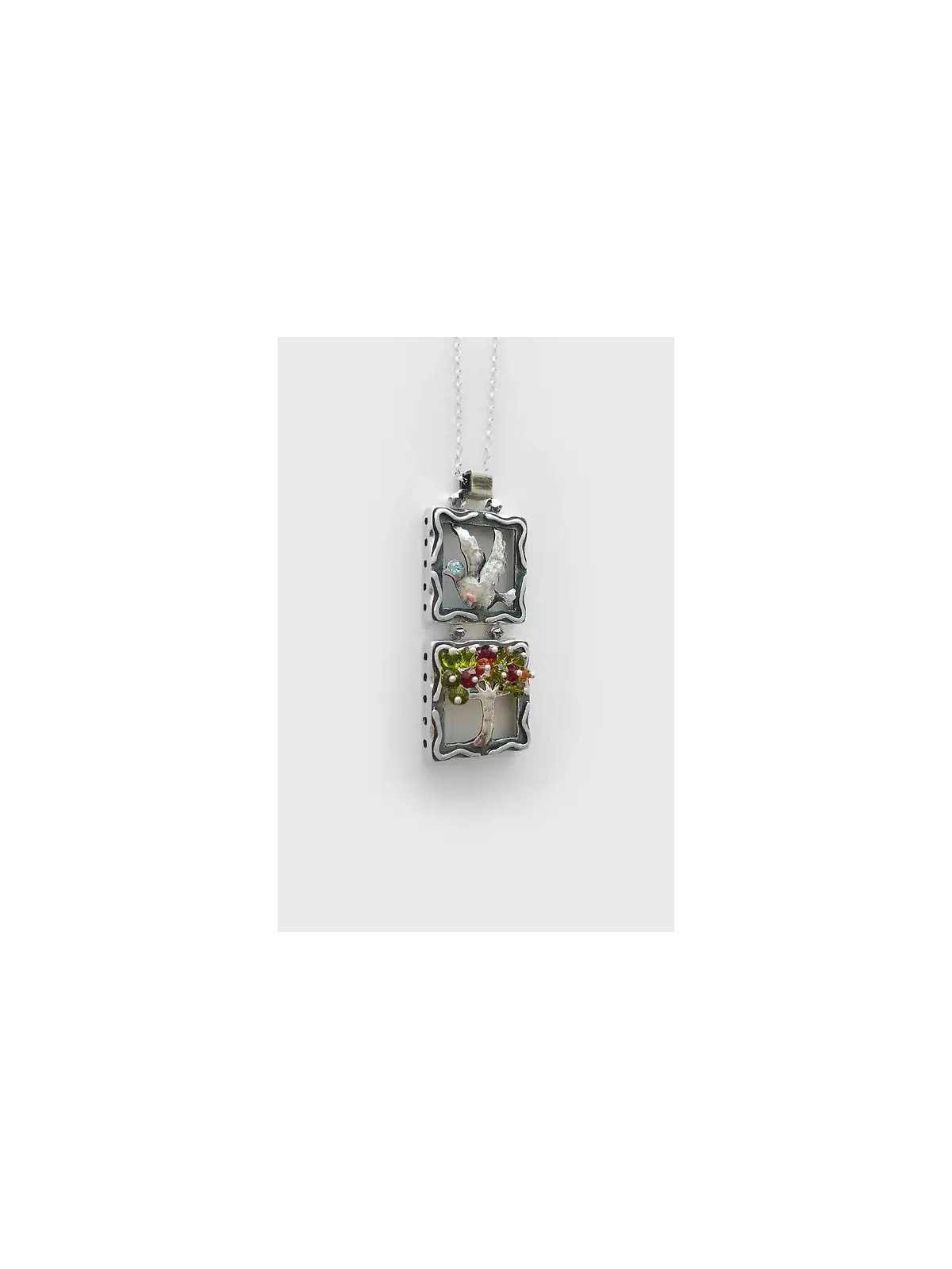 Dove and Tree Silver Mobile Pendant , Sterling Silver Family Necklaces