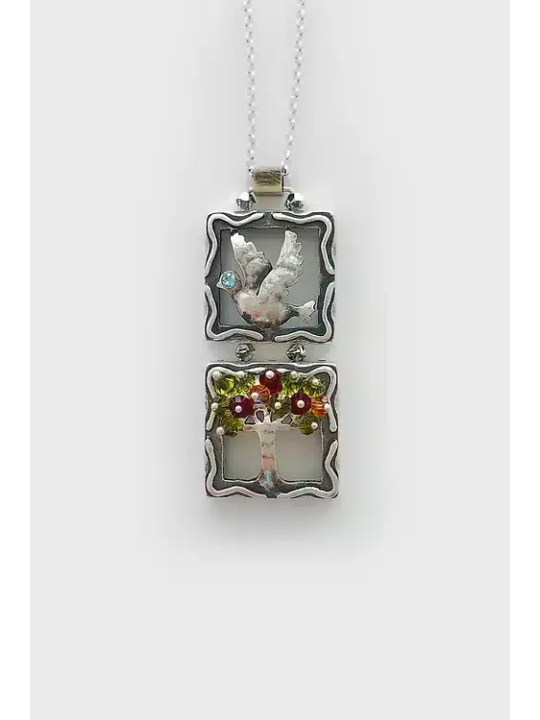Dove and Tree Silver Mobile Pendant , Sterling Silver Family Necklaces