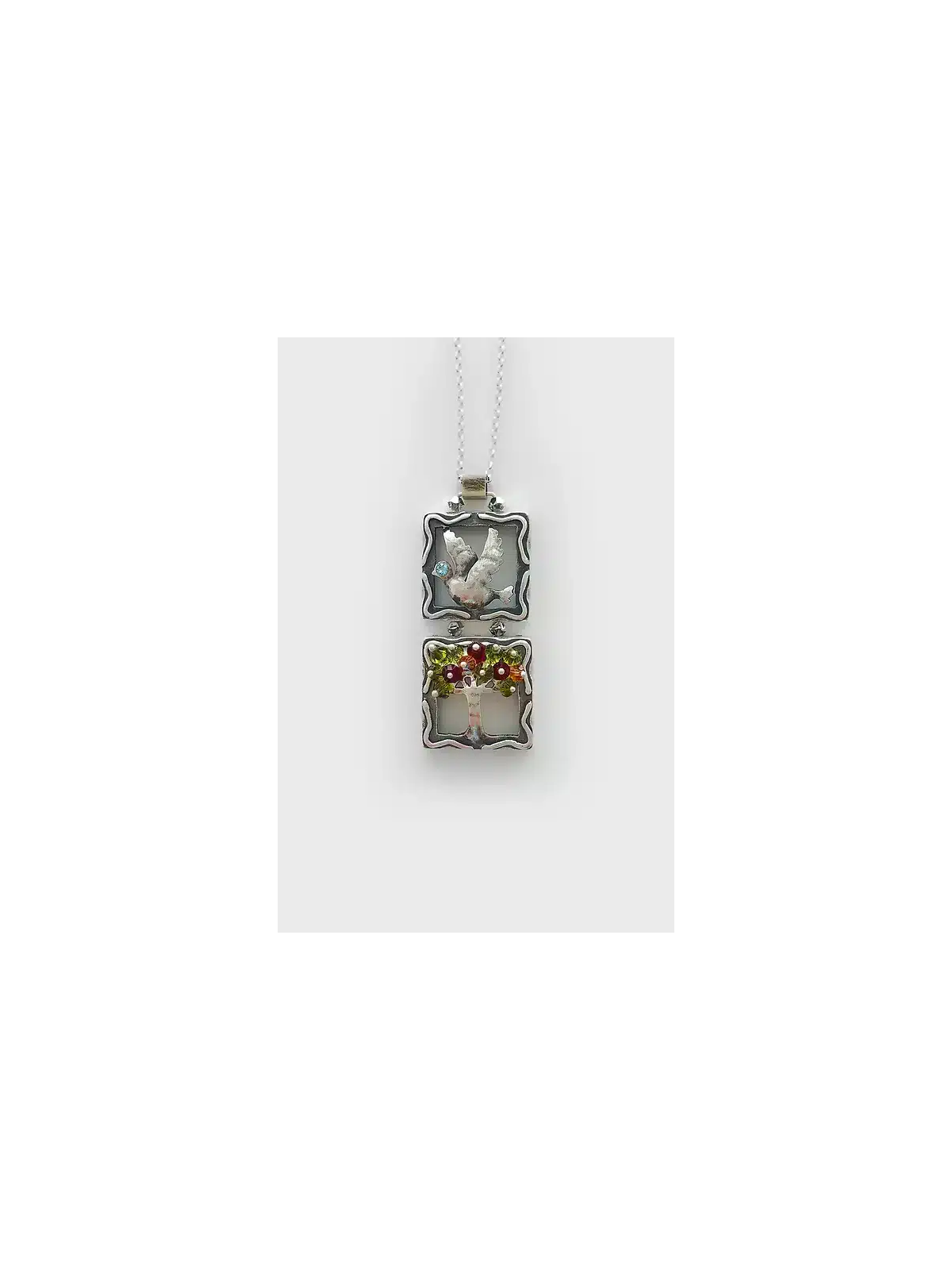 Dove and Tree Silver Mobile Pendant , Sterling Silver Family Necklaces