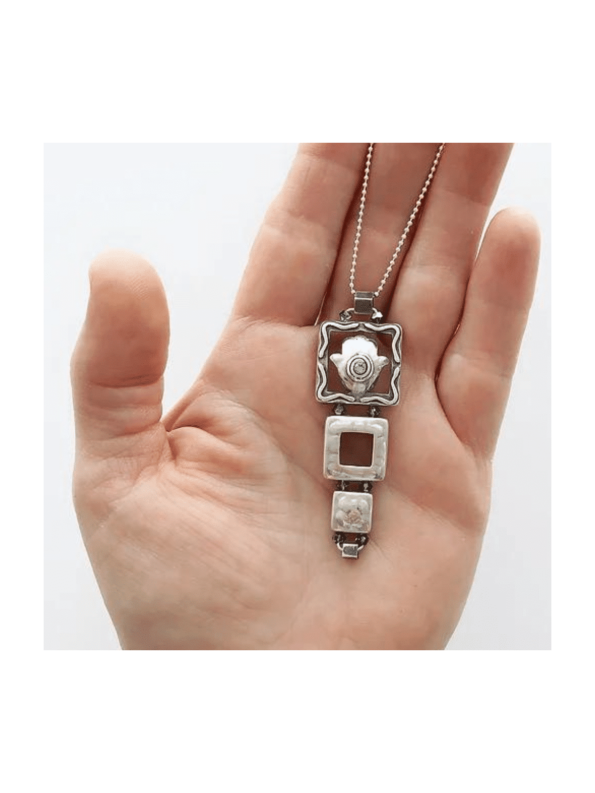 Hamsa Lucky Hand Sterling Silver Pendant , Sterling Silver Family Neck