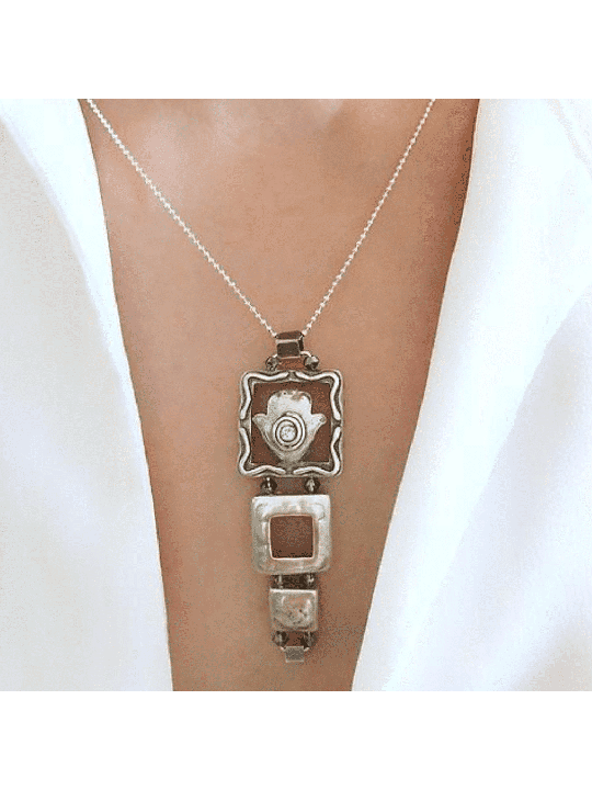 Pendentif en argent sterling Hamsa Lucky Hand, cou familial en argent sterling
