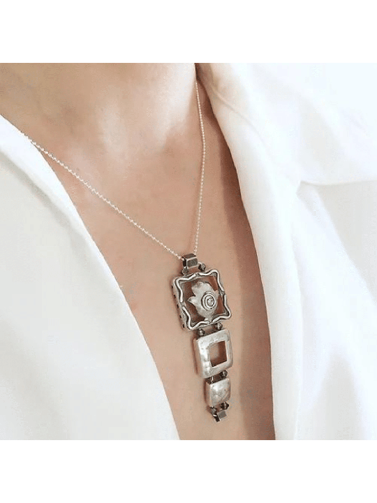 Hamsa Lucky Hand תליון כסף סטרלינג, צוואר משפחתי מכסף סטרלינג