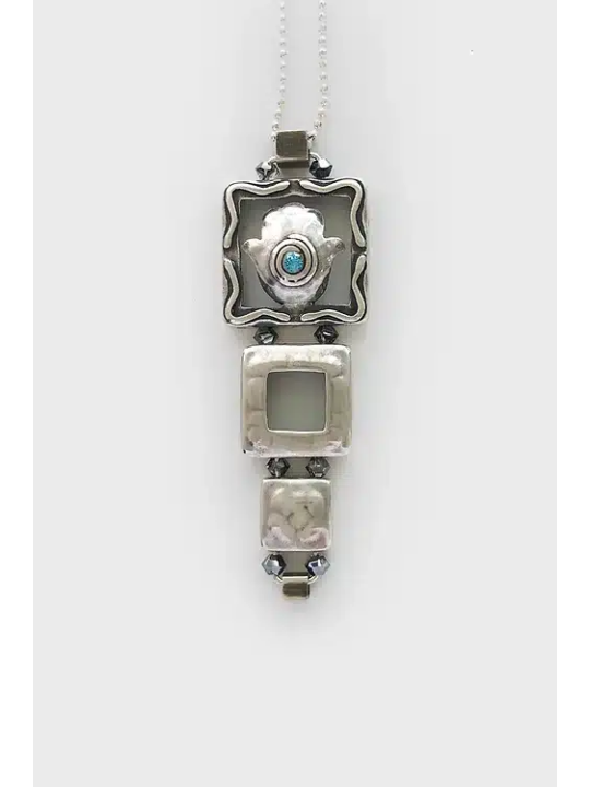 Hamsa Lucky Hand תליון כסף סטרלינג, צוואר משפחתי מכסף סטרלינג