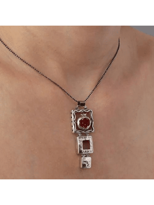 Red Stylish Pomegranate Sterling Silver Pendant , Sterling Silver Fami