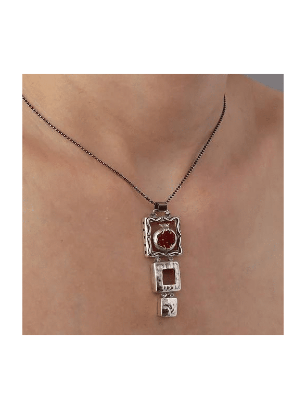 Red Stylish Pomegranate Sterling Silver Pendant , Sterling Silver Fami