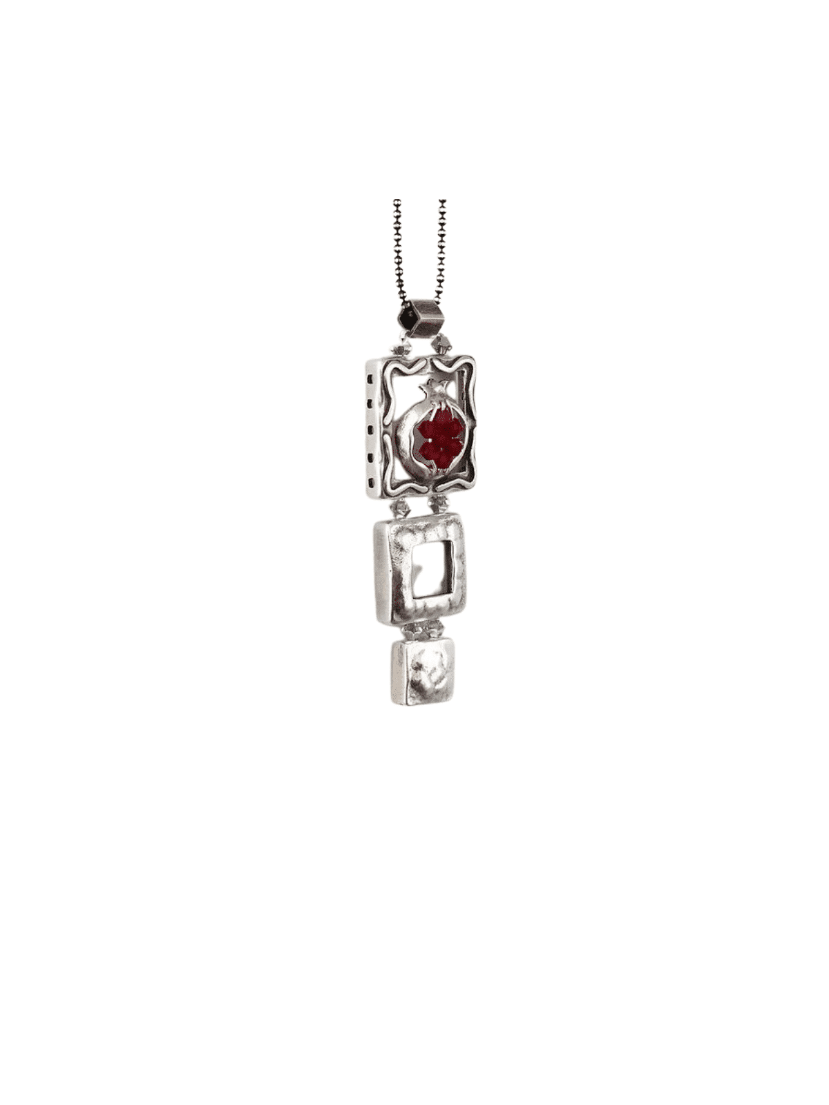 Pendentif élégant en argent sterling avec grenade rouge, famille en argent sterling