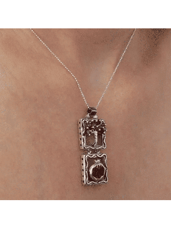 Pendentif vertical en argent arbre et grenade, famille en argent sterling