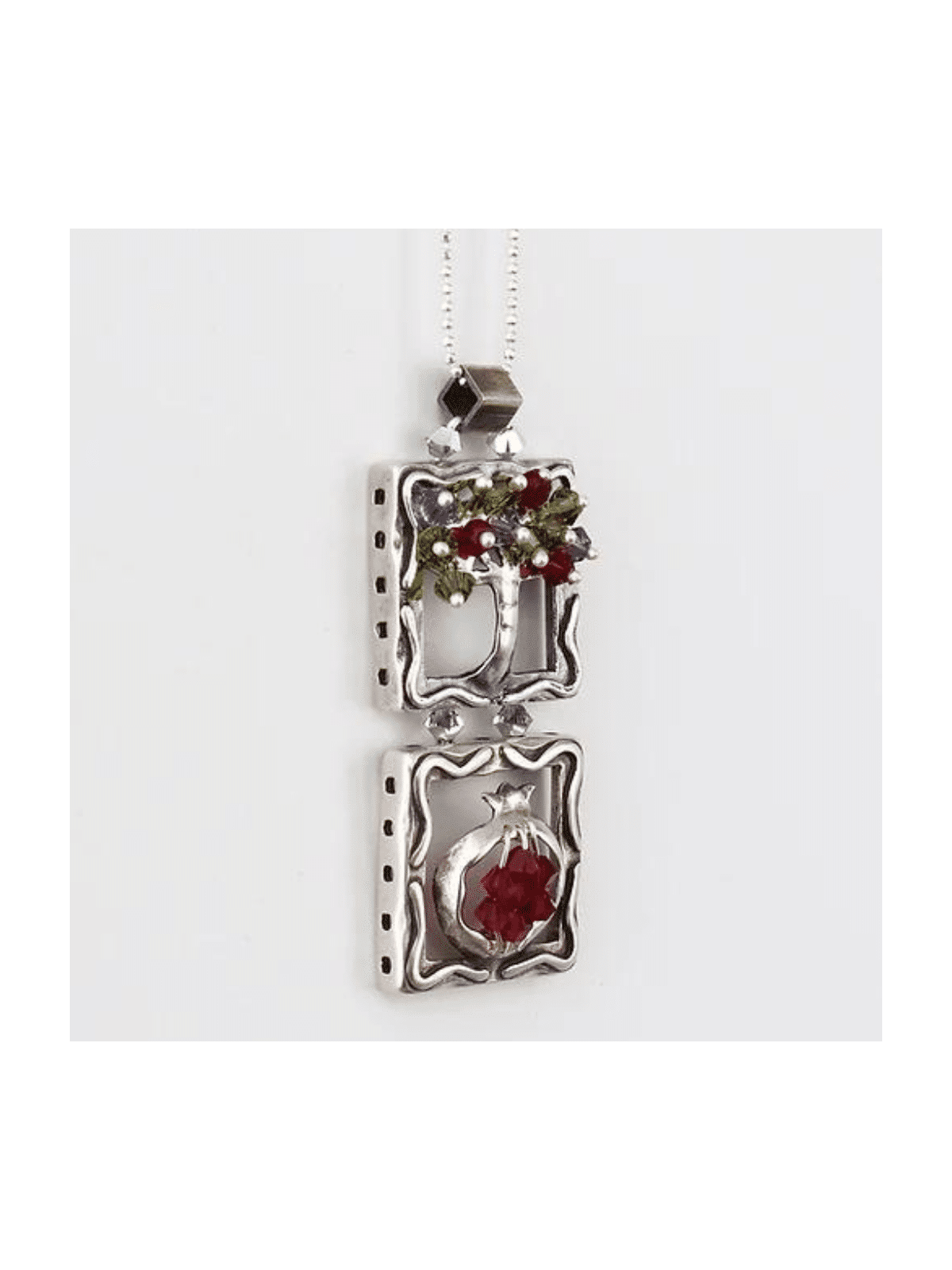 Tree and Pomegranate Silver Vertical Pendant , Sterling Silver Family