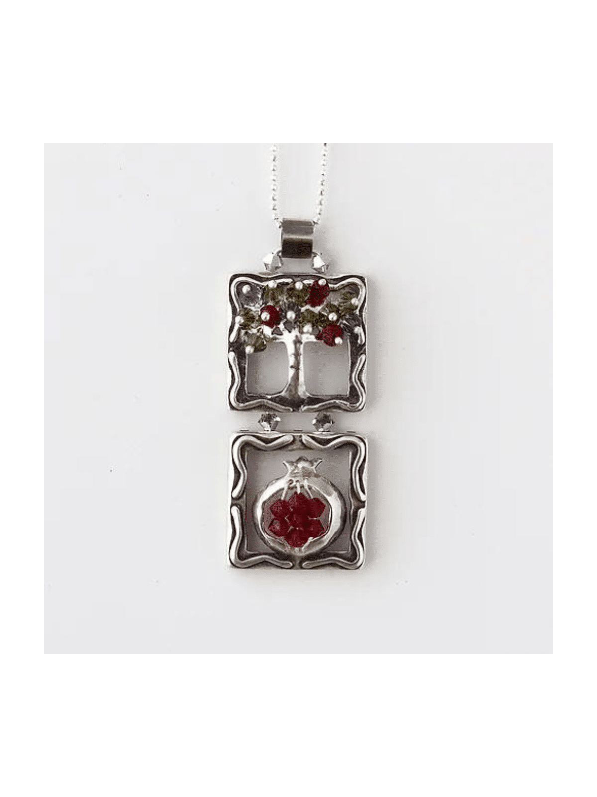 Tree and Pomegranate Silver Vertical Pendant , Sterling Silver Family