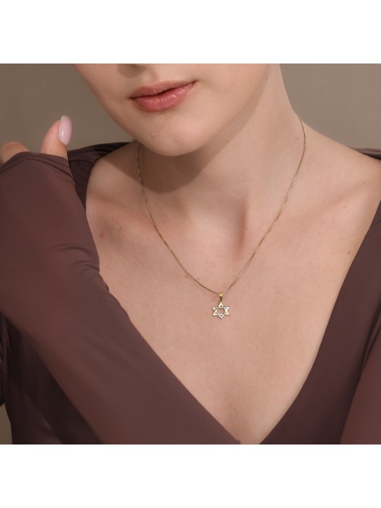 Petite étoile de David en or jaune et blanc 14 carats, cadeaux Tu B'Av, I