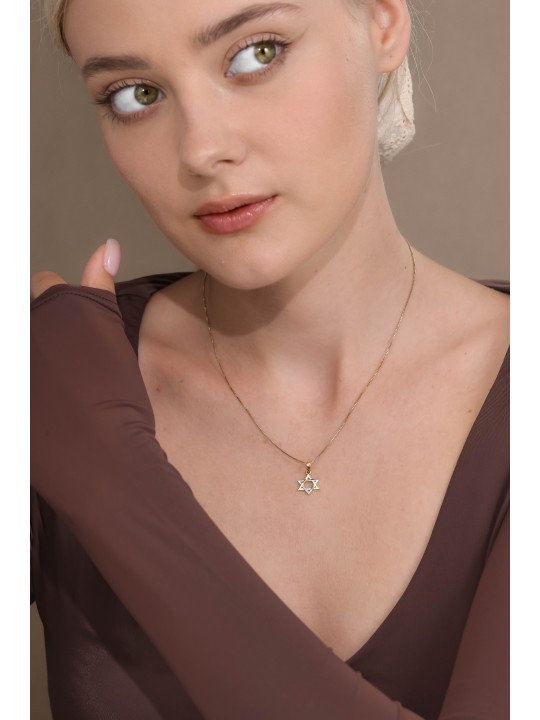 Petite étoile de David en or jaune et blanc 14 carats, cadeaux Tu B'Av, I